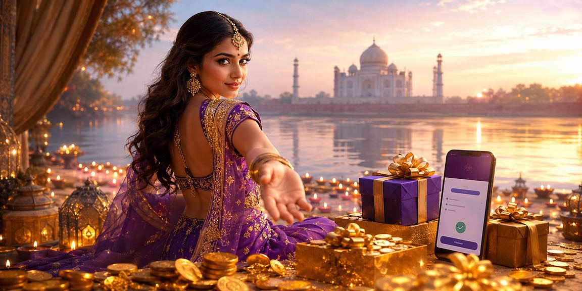 Mobile payment in India with India Taj Mahal background