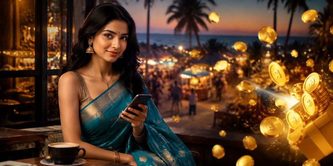 Sunset beach with casino gaming scene in Goa, India