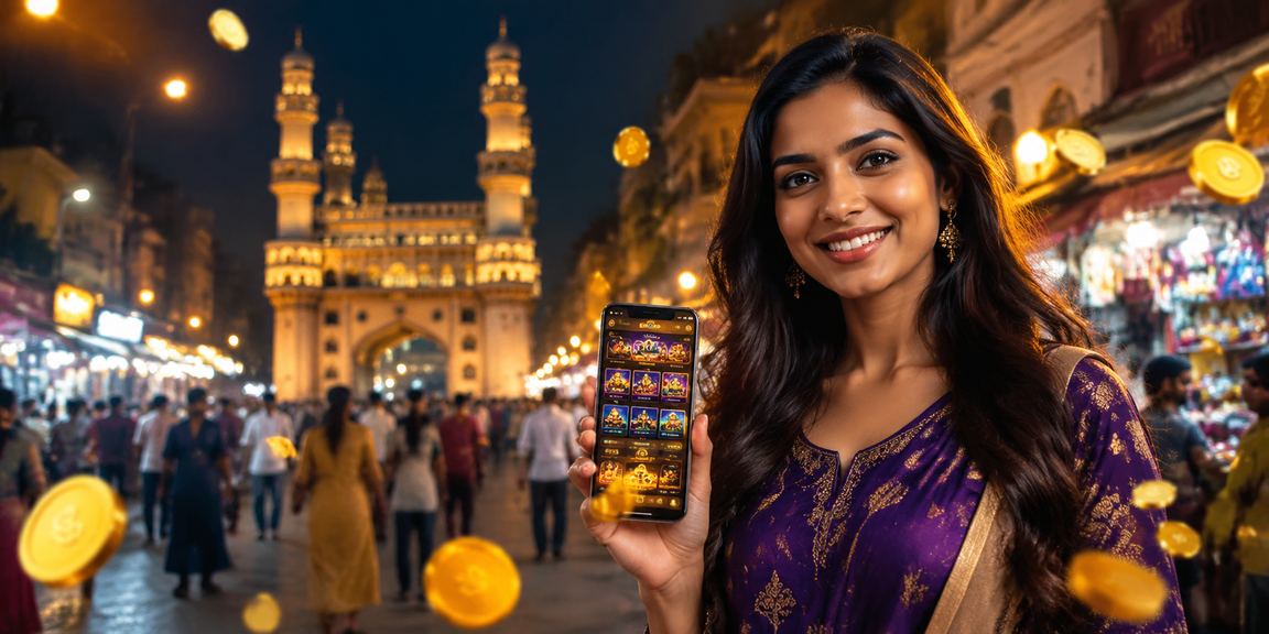 Mobile user logging into online casino at Hyderabad night market