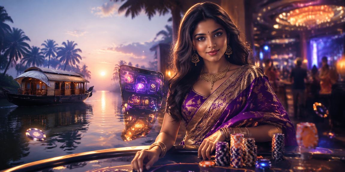 Indian user using mobile casino app in Kerala backwaters
